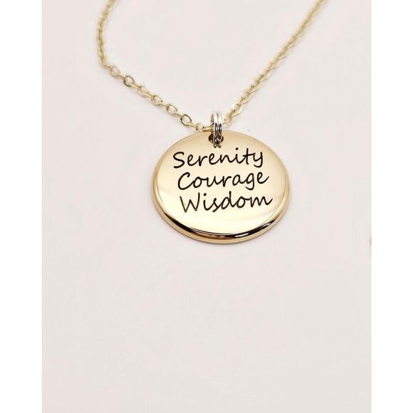 Serenity Prayer Necklace Courage Wisdom 12 Step AA NA Recovery Gold-Plated - Picture 2 of 6